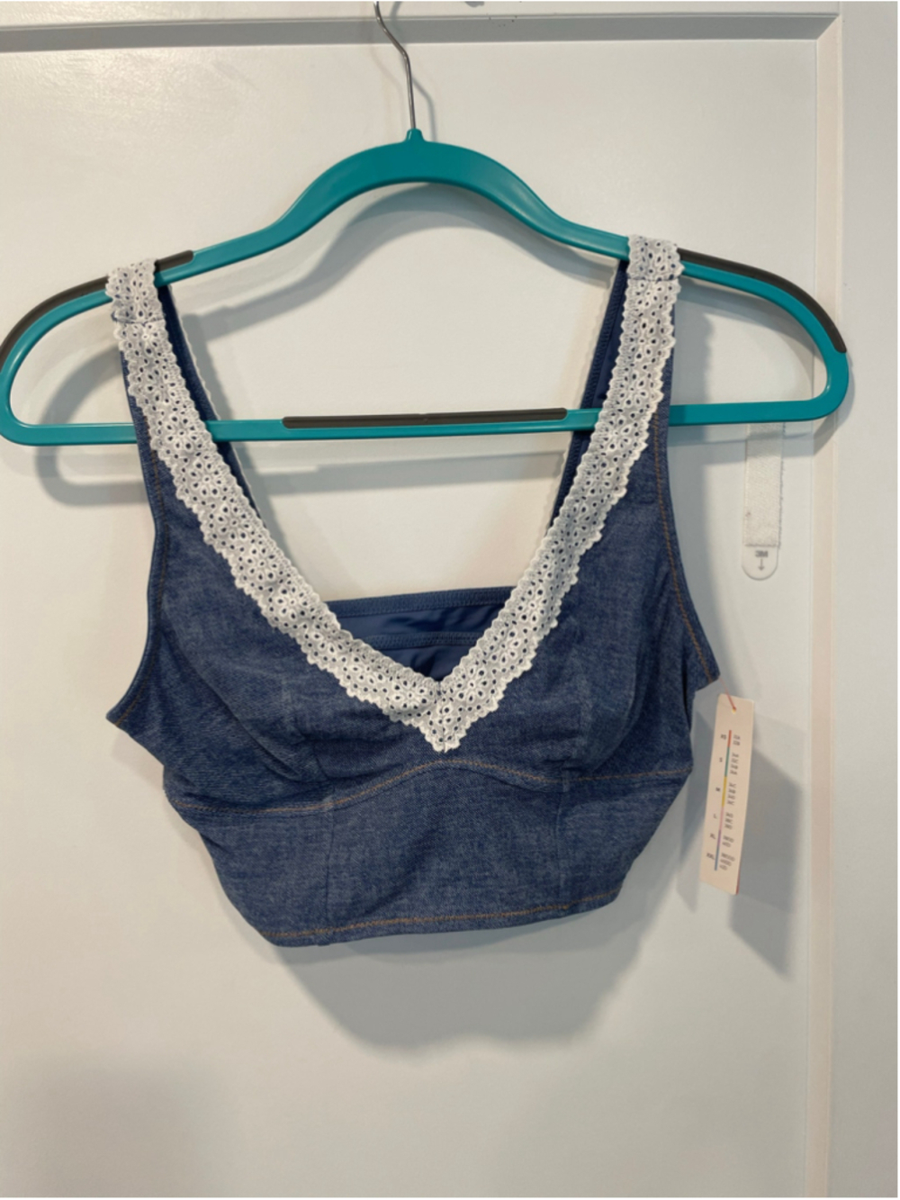 Women's Colsie Bralette Top Size S Blue White Lace Trim